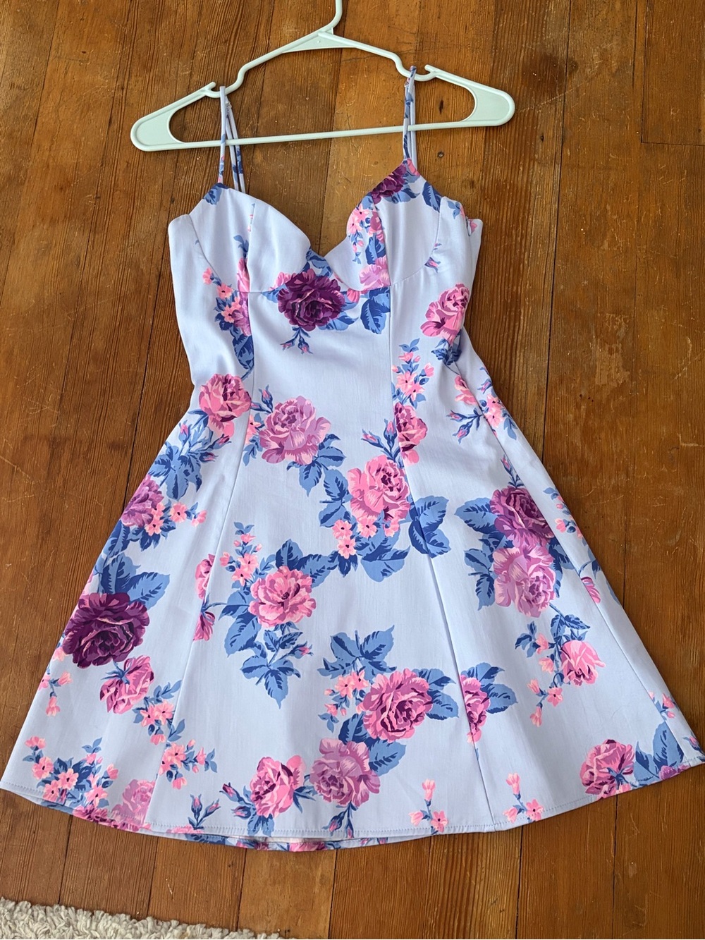 Zara Lavender Spaghetti-Strap Dress with Pink & Purple Roses